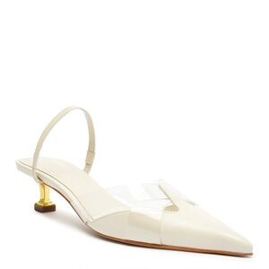SCHUTZ Tori Kitten Leather and Vinyl Pump Ivory Gold Slingback Heels New 7.5
